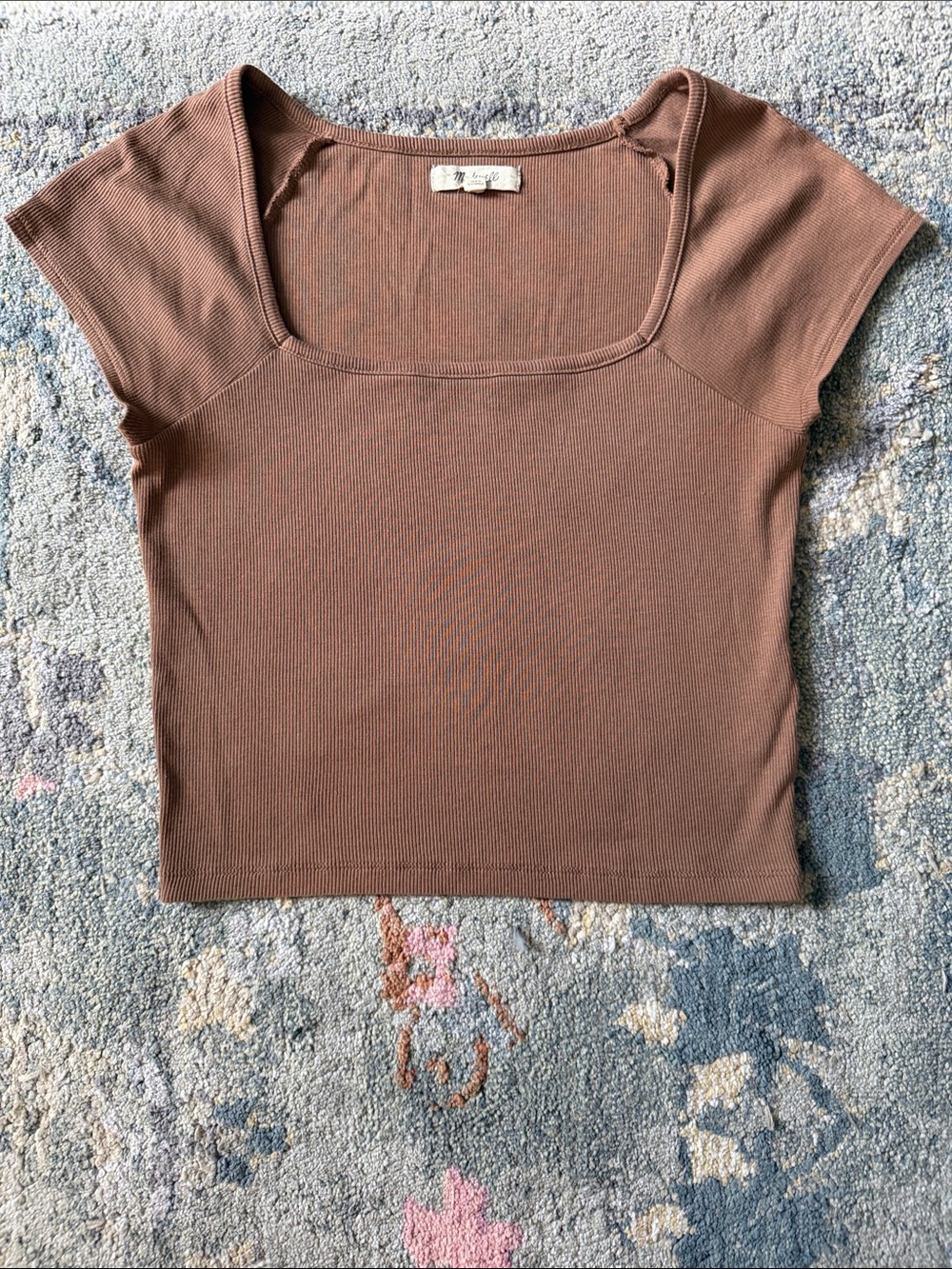 Madewell Ribbed Square-Neck Crop Top in Chocolate